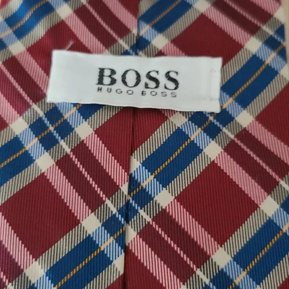 🇩🇪HUGO BOSS vintage  plaid red and blue tie - Picture 5 of 8